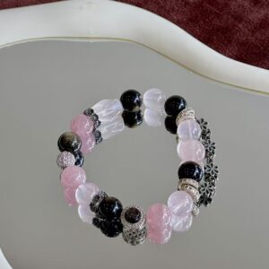 Golden Quartz & Pink Crystal Bracelet